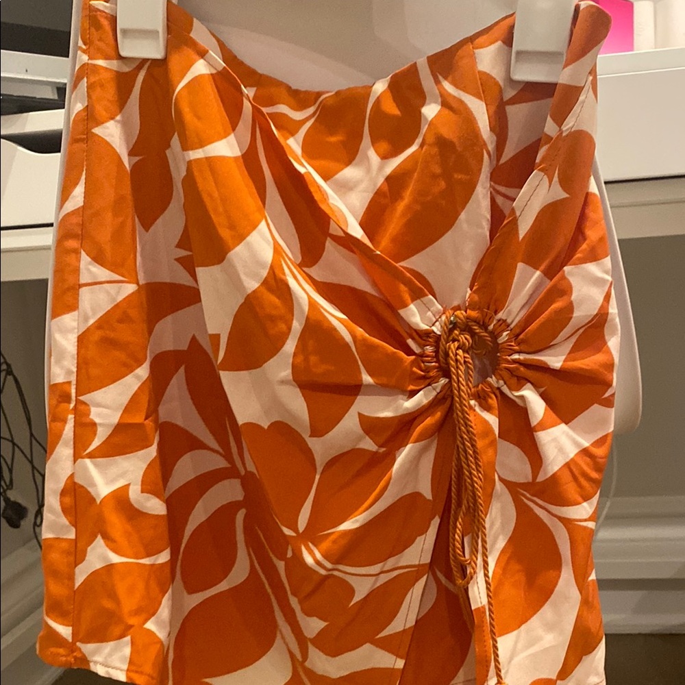 Bloomingdale's Orange and White Wrap Mini Skirt